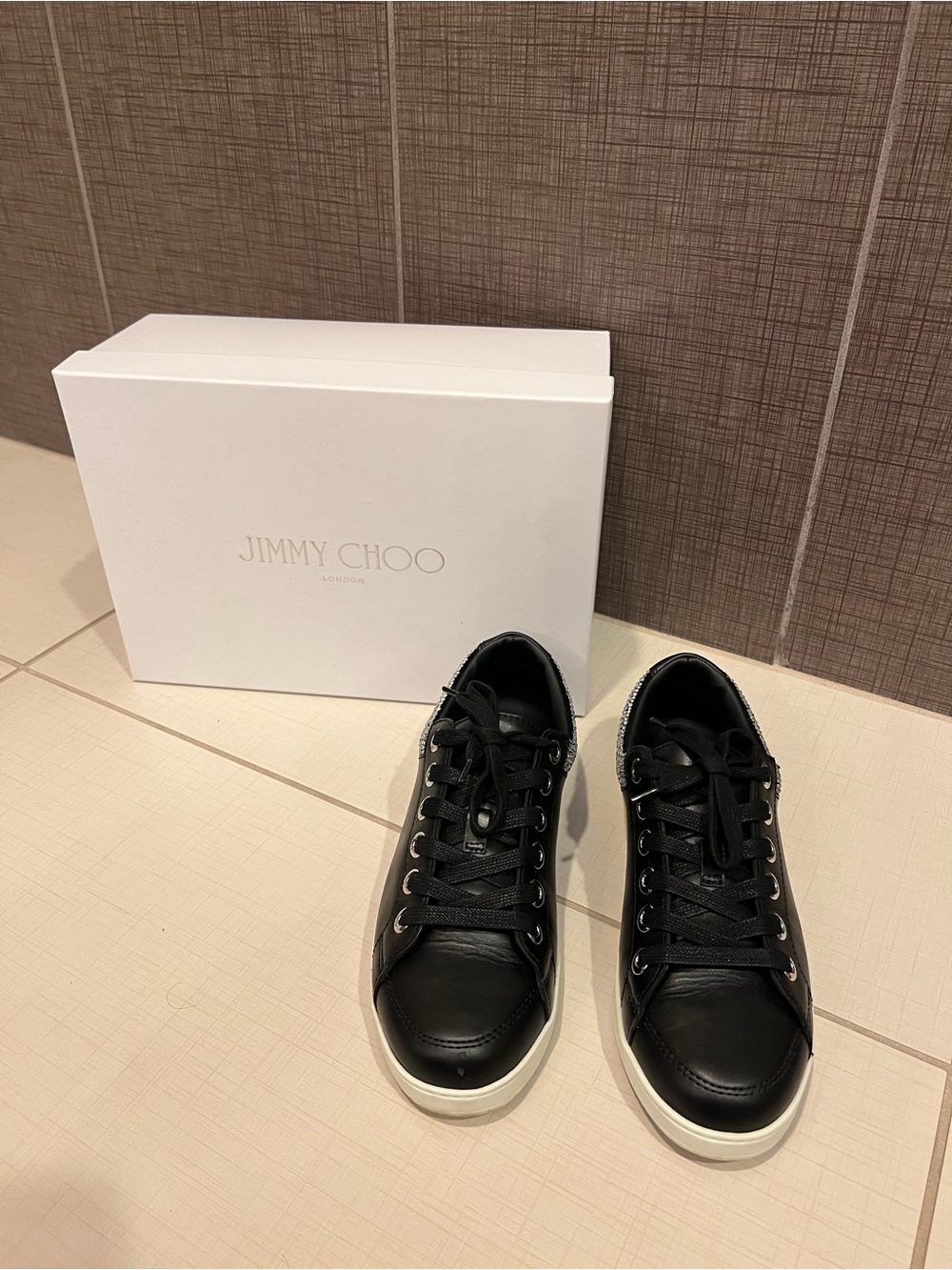 Jimmy Choo Black Women Leather Low-Top Sneakers with White Soles